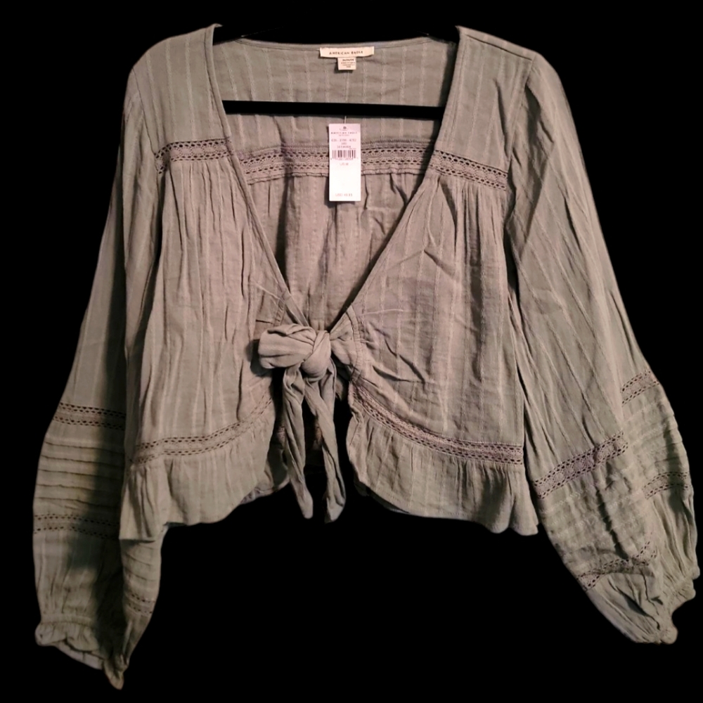 American Eagle Sage Green Tie Front Top